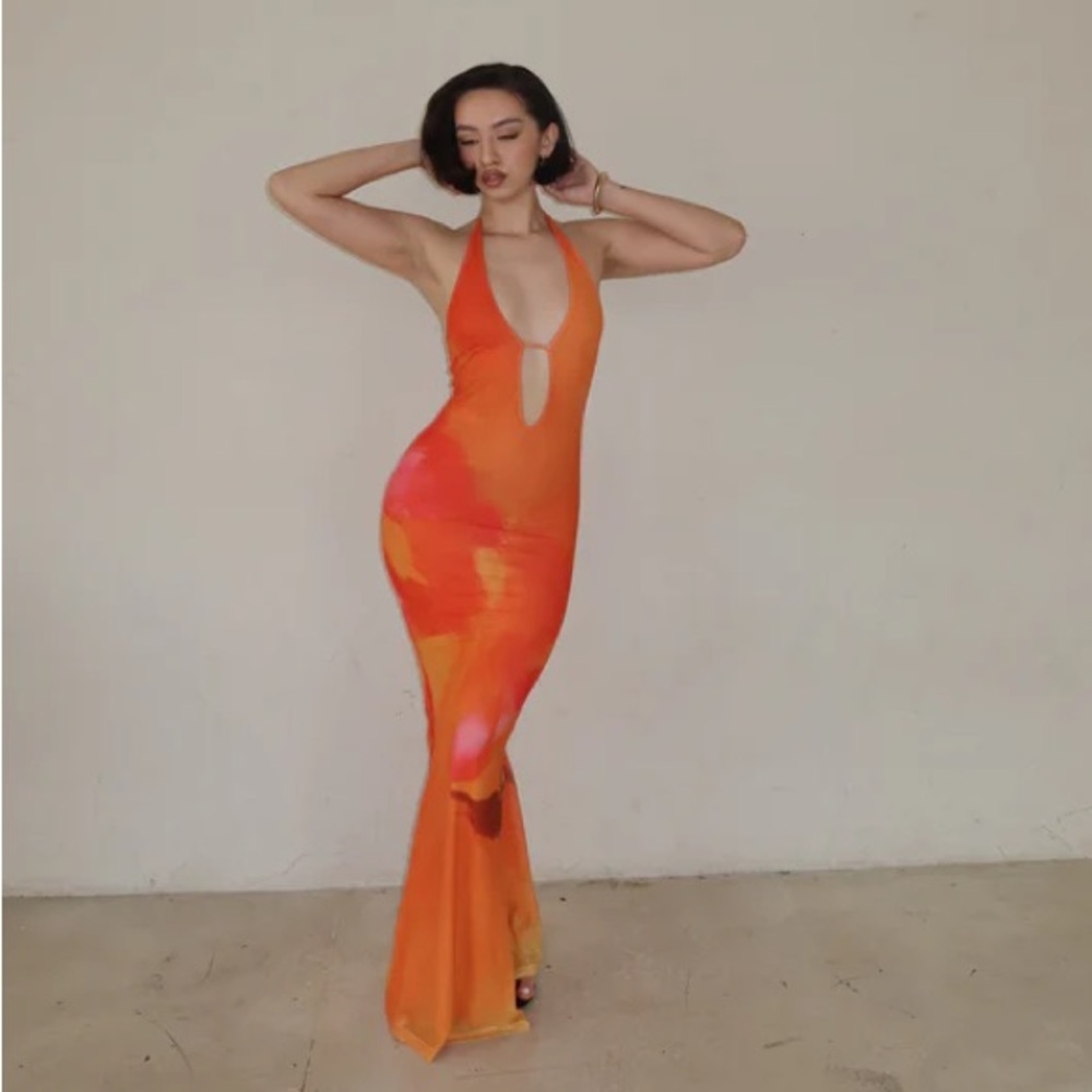 Temptation Orange Floral Mesh Maxi Dress - Picture 5 of 10
